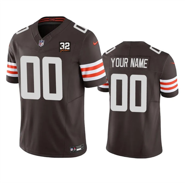 Cleveland Browns Custom Brown 2023 F.U.S.E. With Jim Brown Memorial Patch Vapor Untouchable Limited Stitched Jersey