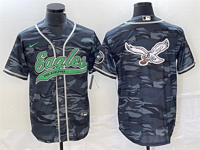 Philadelphia Eagles Gray Camo Team Big Logo Cool Base Stitched Jersey