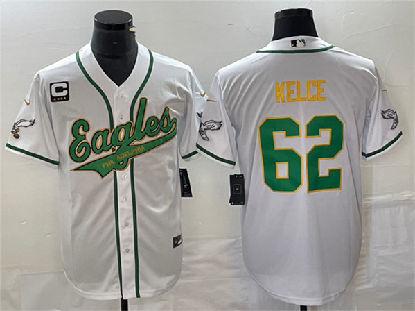 Philadelphia Eagles #62 Jason Kelce White Gold With C Patch Cool Base Stitched Jersey
