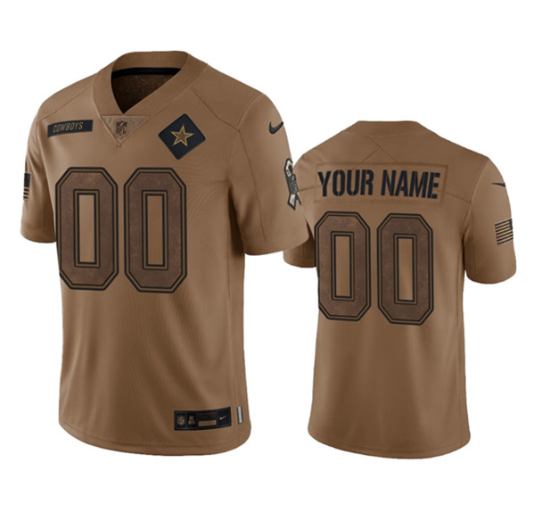 Dallas Cowboys Custom 2023 Brown Salute To Service Limited Stitched Jersey