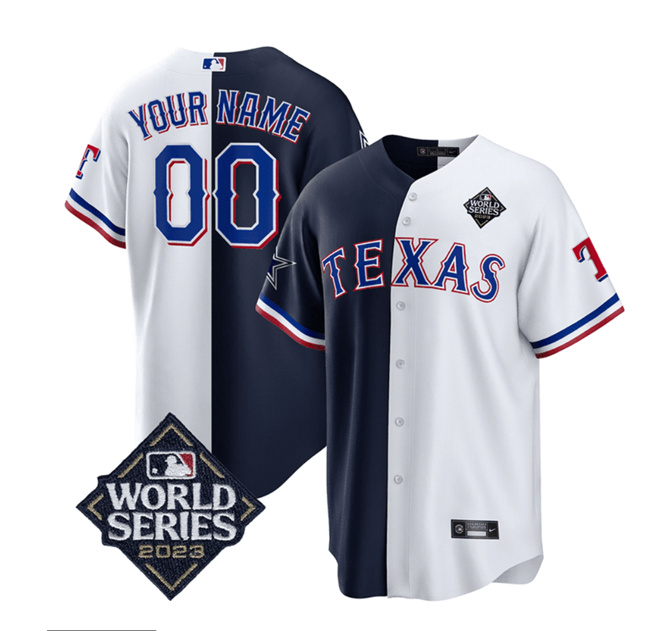 Dallas Cowboys Texas Rangers Custom Navy White Splite 2023 World Series Splite Stitched Jersey