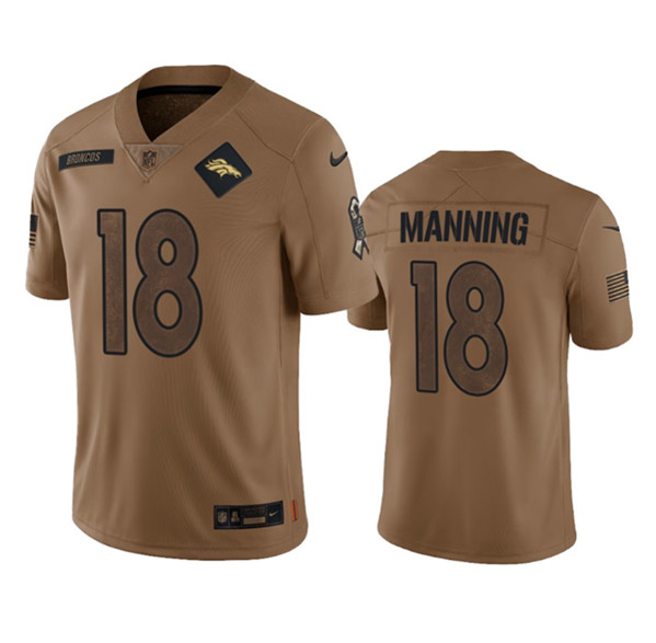 Denver Broncos #18 Peyton Manning 2023 Brown Salute To Service Limited Stitched Jersey