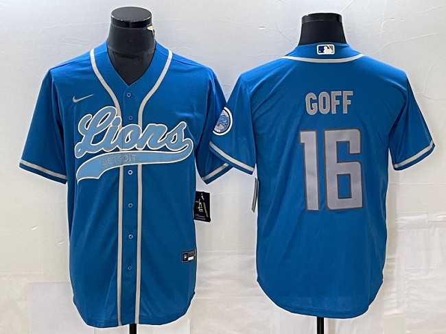 Detroit Lions #16 Jared Goff Blue Cool Base Stitched Jersey