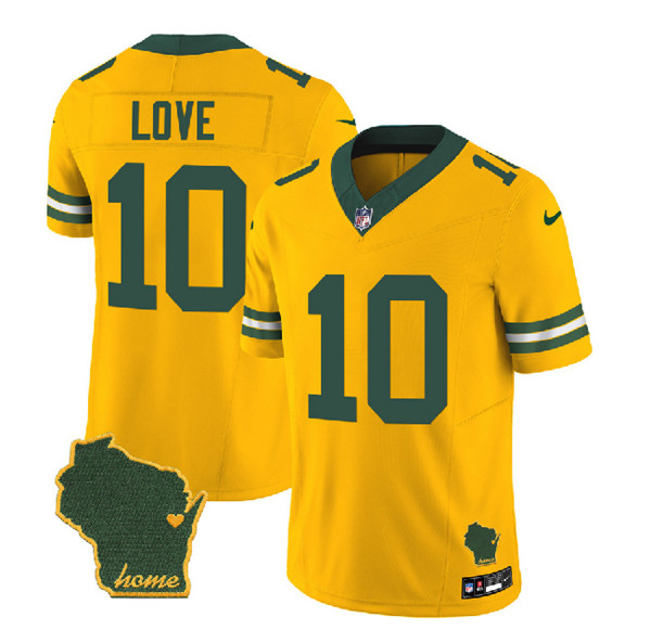 Green Bay Packers #10 Jordan Love Gold 2023 F.U.S.E. Home Patch Vapor Untouchable Limited Stitched Jersey
