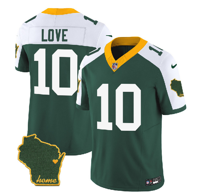 Green Bay Packers #10 Jordan Love Green White 2023 F.U.S.E. Home Patch Vapor Untouchable Limited Stitched Jersey