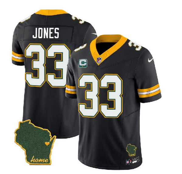 Green Bay Packers #33 Aaron Jones Black 2023 F.U.S.E. Home Patch And 1-Star C Patch Vapor Untouchable Limited Stitched Jersey