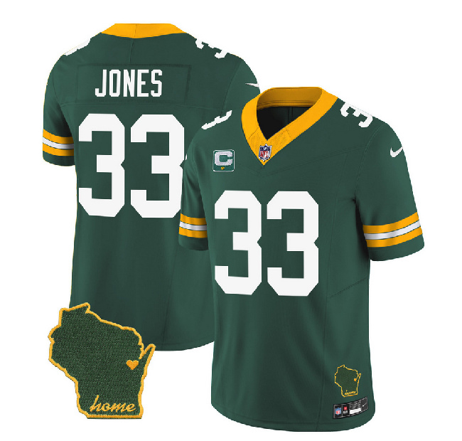Green Bay Packers #33 Aaron Jones Green 2023 F.U.S.E. Home Patch And 1-Star C Patch Vapor Untouchable Limited Stitched Jersey