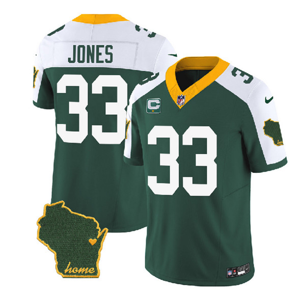 Green Bay Packers #33 Aaron Jones Green White 2023 F.U.S.E. Home Patch And 1-Star C Patch Vapor Untouchable Limited Stitched Jersey