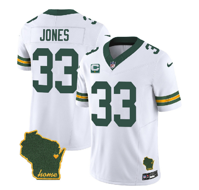 Green Bay Packers #33 Aaron Jones White 2023 F.U.S.E. Home Patch And 1-Star C Patch Vapor Untouchable Limited Stitched Jersey