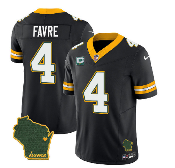 Green Bay Packers #4 Brett Favre Black 2023 F.U.S.E. Home Patch And 1-Star C Patch Vapor Untouchable Limited Stitched Jersey