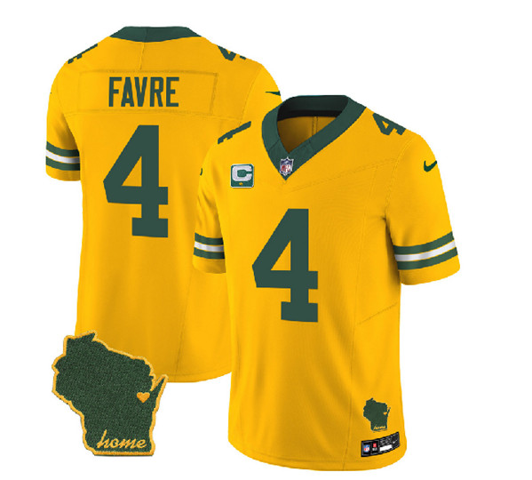 Green Bay Packers #4 Brett Favre Gold 2023 F.U.S.E. Home Patch And 1-Star C Patch Vapor Untouchable Limited Stitched Jersey