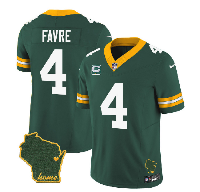 Green Bay Packers #4 Brett Favre Green 2023 F.U.S.E. Home Patch And 1-Star C Patch Vapor Untouchable Limited Stitched Jersey