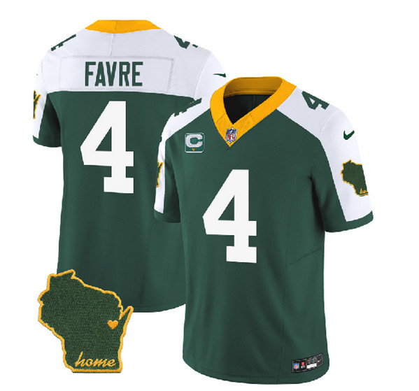 Green Bay Packers #4 Brett Favre Green White 2023 F.U.S.E. Home Patch And 1-Star C Patch Vapor Untouchable Limited Stitched Jersey