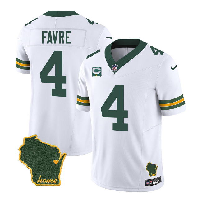 Green Bay Packers #4 Brett Favre White 2023 F.U.S.E. Home Patch And 1-Star C Patch Vapor Untouchable Limited Stitched Jersey