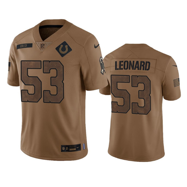 Indianapolis Colts #53 Shaquille Leonard 2023 Brown Salute To Sertvice Limited Stitched Jersey