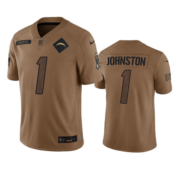 Los Angeles Chargers #1 Quentin Johnston 2023 Brown Salute To Service Limited Stitched Jersey