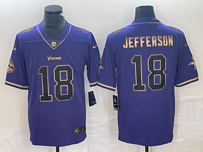 Minnesota Vikings #18 Justin Jefferson Purple Gold Stitched Jersey