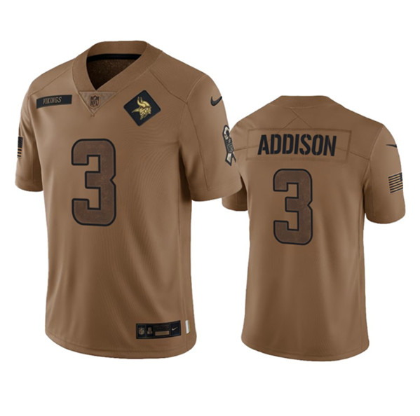Minnesota Vikings #3 Jordan Addison 2023 Brown Salute To Service Limited Stitched Jersey