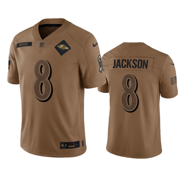 Baltimore Ravens #8 Lamar Jackson 2023 Brown Salute To Service Limited Stitched Jersey