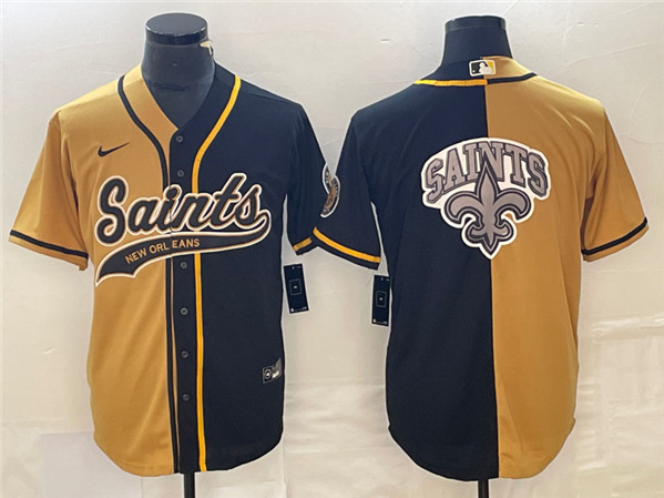 New Orleans Saints Black Gold Split Team Big Logo Cool Base Stitched Jersey