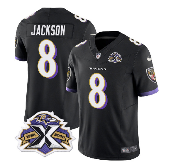 Baltimore Ravens #8 Lamar Jackson Black 2023 F.U.S.E With Patch Throwback Vapor Limited Stitched Jersey