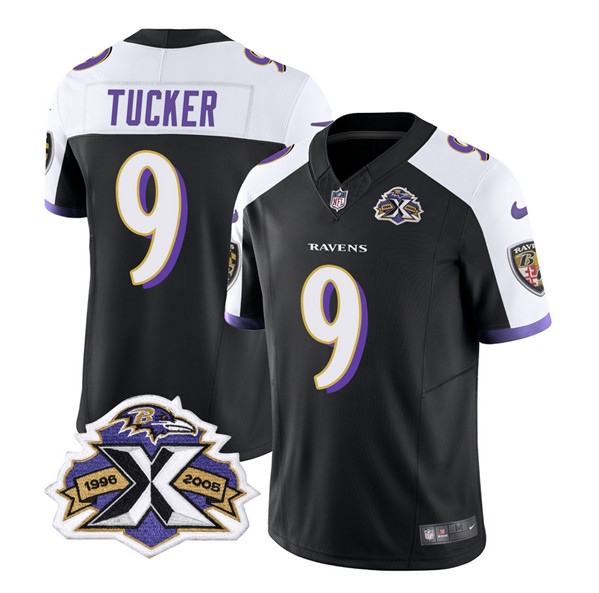 Baltimore Ravens #9 Justin Tucker Black White 2023 F.U.S.E With Patch Throwback Vapor Limited Stitched Jersey