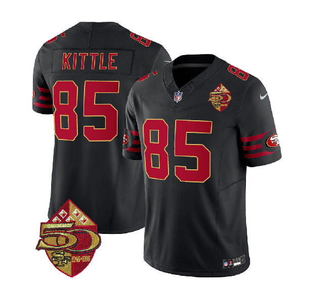 San Francisco 49ers #85 George Kittle Black 2023 F.U.S.E. 50th Patch Throwback Stitched Jersey