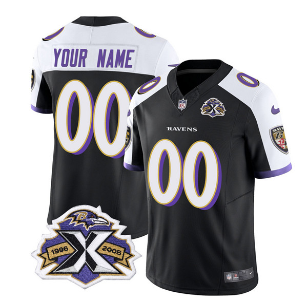 Baltimore Ravens Custom Black White 2023 F.U.S.E With Patch Throwback Vapor Limited Stitched Jersey