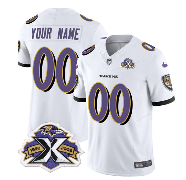 Baltimore Ravens Custom White 2023 F.U.S.E With Patch Throwback Vapor Limited Stitched Jersey