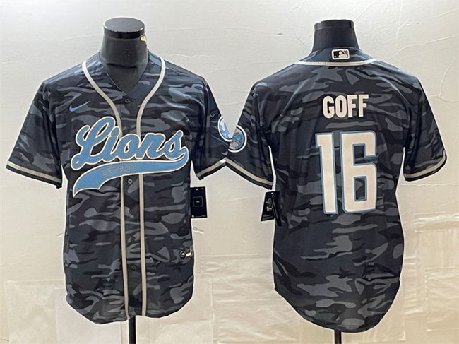 Detroit Lions #16 Jared Goff Gray Camo Cool Base Stitched Jersey