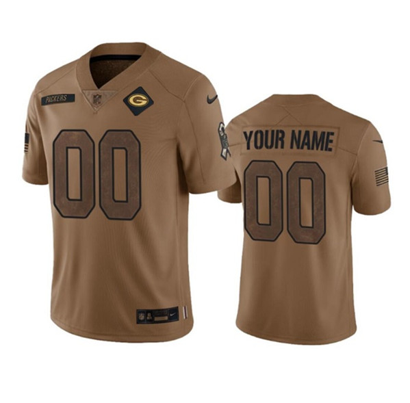 Green Bay Packers Custom Brown 2023 Salute To Service Limited Stitched Jersey