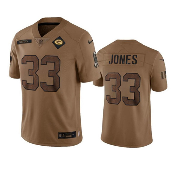 Green Bay Packers #33 Aaron Jones Brown 2023 Salute To Service Limited Stitched Jersey