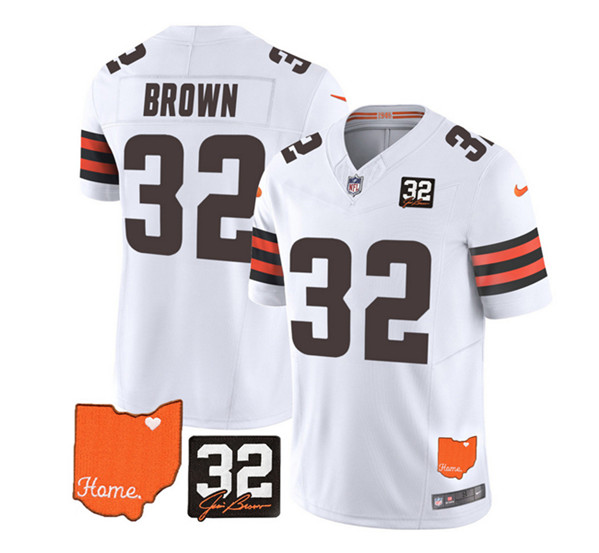 Cleveland Browns #32 Jim Brown White 2023 F.U.S.E. With Jim Brown Memorial Patch Vapor Untouchable Limited Stitched Jersey