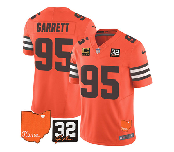 Cleveland Browns #95 Myles Garrett Orange 2023 F.U.S.E. With Jim Brown Memorial Patch And 4-Star C Patch Vapor Untouchable Limited Stitched Jersey