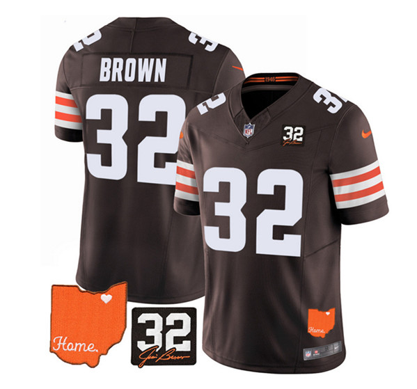 Cleveland Browns #32 Jim Brown Brown 2023 F.U.S.E. With Jim Brown Memorial Patch Vapor Untouchable Limited Stitched Jersey