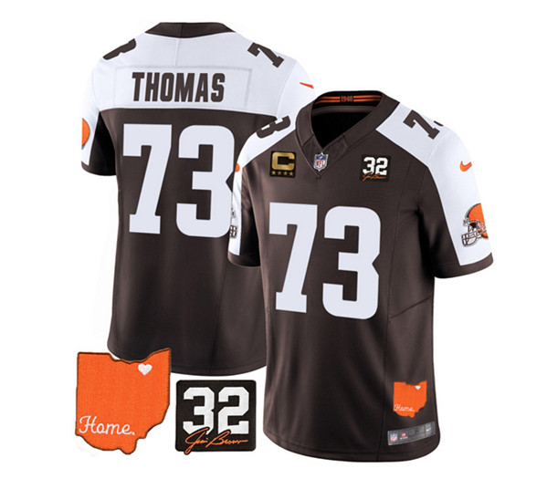 Cleveland Browns #73 Joe Thomas Brown White 2023 F.U.S.E. With Jim Brown Memorial Patch And 4-Star C Patch Vapor Untouchable Limited Stitched Jersey