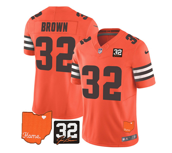 Cleveland Browns #32 Jim Brown Orange 2023 F.U.S.E. With Jim Brown Memorial Patch Vapor Untouchable Limited Stitched Jersey