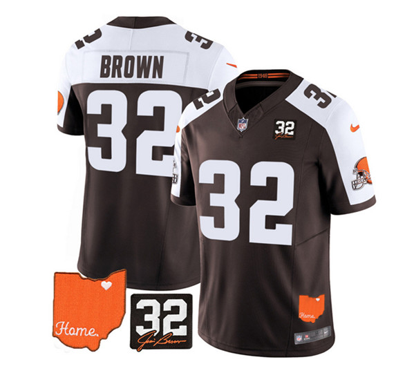 Cleveland Browns #32 Jim Brown Brown White 2023 F.U.S.E. With Jim Brown Memorial Patch Vapor Untouchable Limited Stitched Jersey