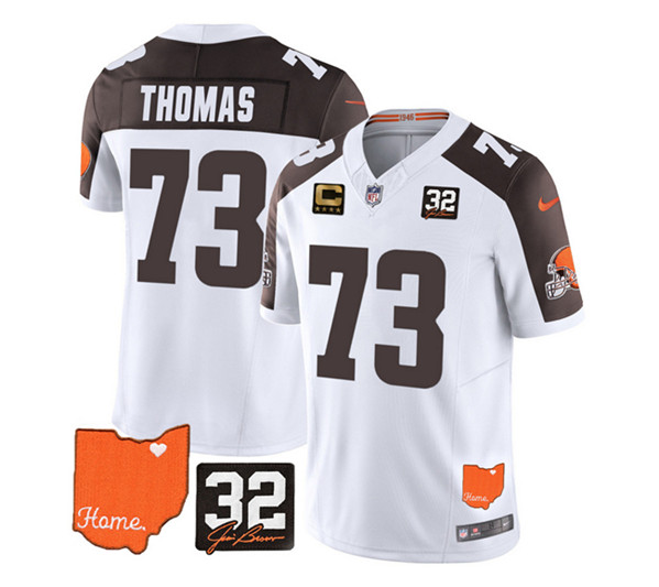 Cleveland Browns #73 Joe Thomas White Brown 2023 F.U.S.E. With Jim Brown Memorial Patch And 4-Star C Patch Vapor Untouchable Limited Stitched Jersey