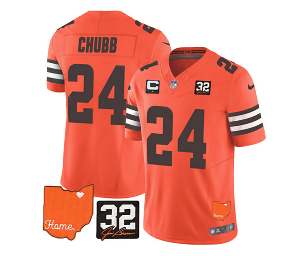 Cleveland Browns #24 Nick Chubb Orange 2023 F.U.S.E. With Jim Brown Memorial Patch And 1-Star C Patch Vapor Untouchable Limited Stitched Jersey