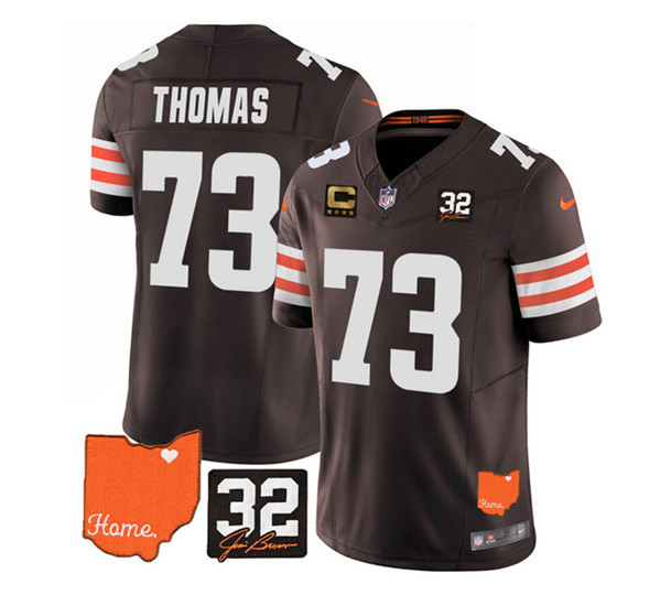 Cleveland Browns #73 Joe Thomas Brown 2023 F.U.S.E. With Jim Brown Memorial Patch And 4-Star C Patch Vapor Untouchable Limited Stitched Jersey
