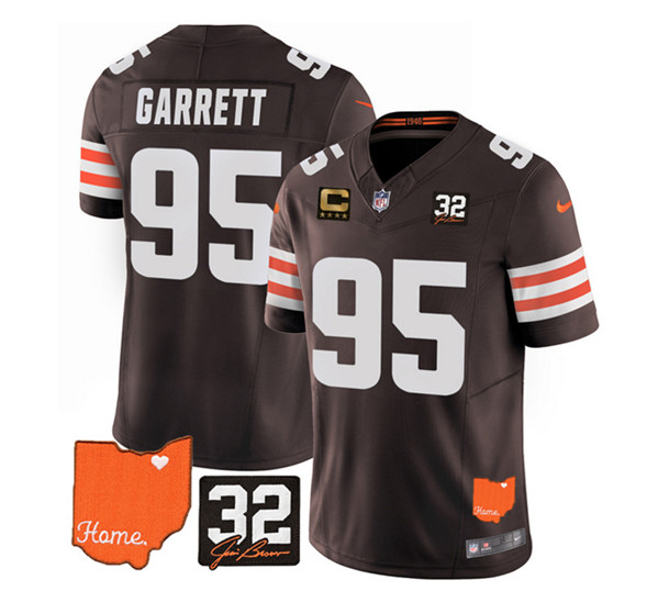 Cleveland Browns #95 Myles Garrett Brown 2023 F.U.S.E. With Jim Brown Memorial Patch And 4-Star C Patch Vapor Untouchable Limited Stitched Jersey