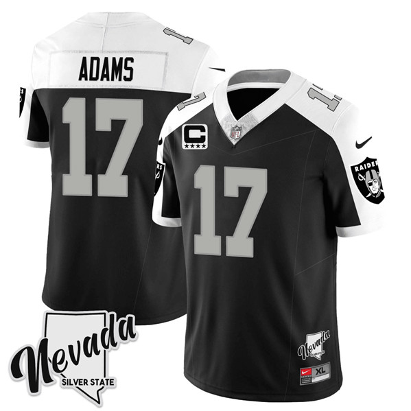 Las Vegas Raiders #17 Davante Adams Black White 2023 F.U.S.E Nevada Silver Stat With 3-Star C Patch Stitched Jersey