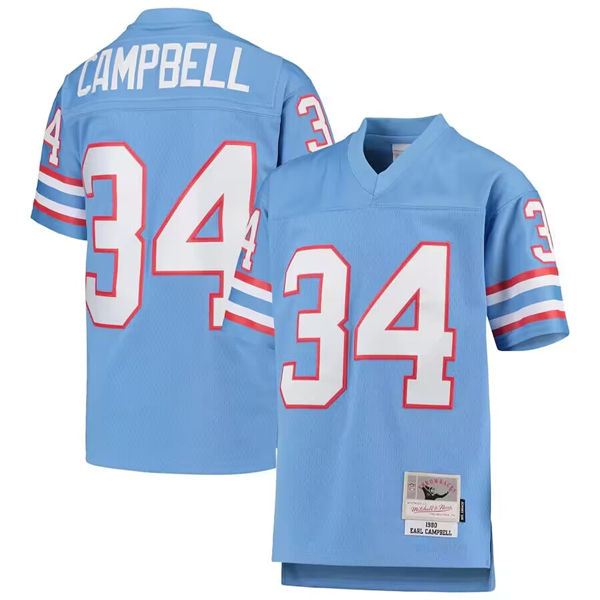 Tennessee Titans #34 Earl Campbell Light Blue Mitchell Ness 1980 Gridiron Classic Stitched Jersey