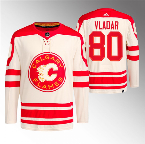 Calgary Flames #80 Daniel Vladar 2023 Cream Classic Primegreen Stitched Jersey