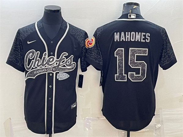 Kansas City Chiefs #15 Patrick Mahomes Black Reflective With Patch Cool Base Stitched Jersey