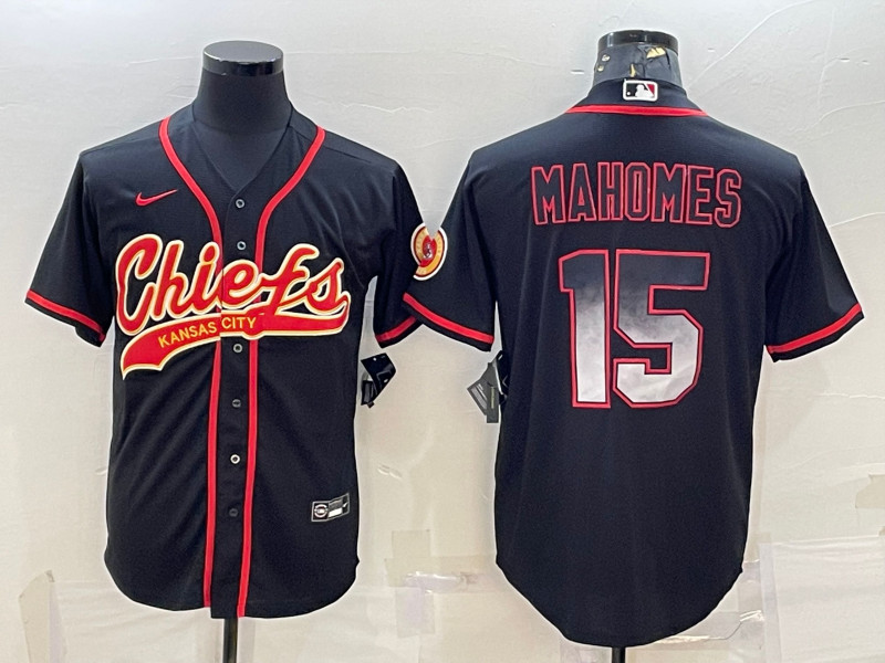 Kansas City Chiefs #15 Patrick Mahomes Black Red With Patch Cool Base Stitched Jersey
