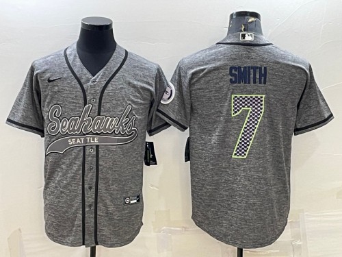 Seattle Seahawks #7 Geno Smith Gray With Patch Cool Base Stitched Jersey