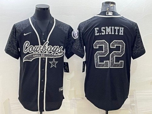 Dallas Cowboys #22 Emmitt Smith Black Reflective With Patch Cool Base Stitched Jersey