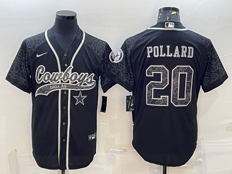 Dallas Cowboys #20 Tony Pollard Black Reflective With Patch Cool Base Stitched Jersey